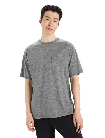 Gritstone Heather Men's Icebreaker Merino Granary Short Sleeve Pocket T Shirts | USA 1158WNBY